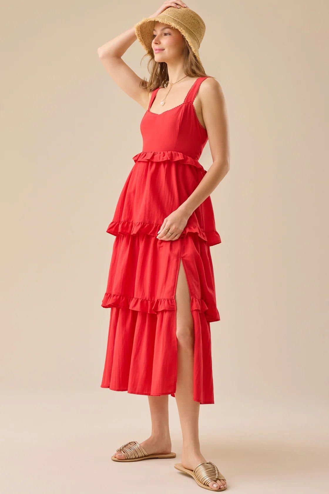 layered red midi dress