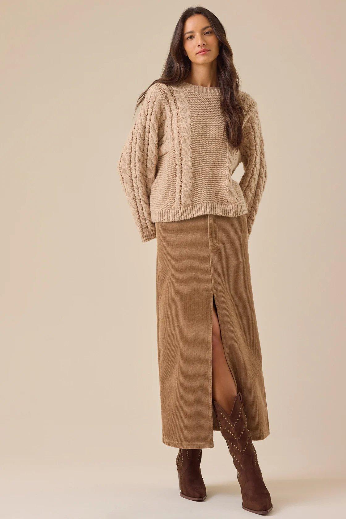 Taupe cable-knit sweater