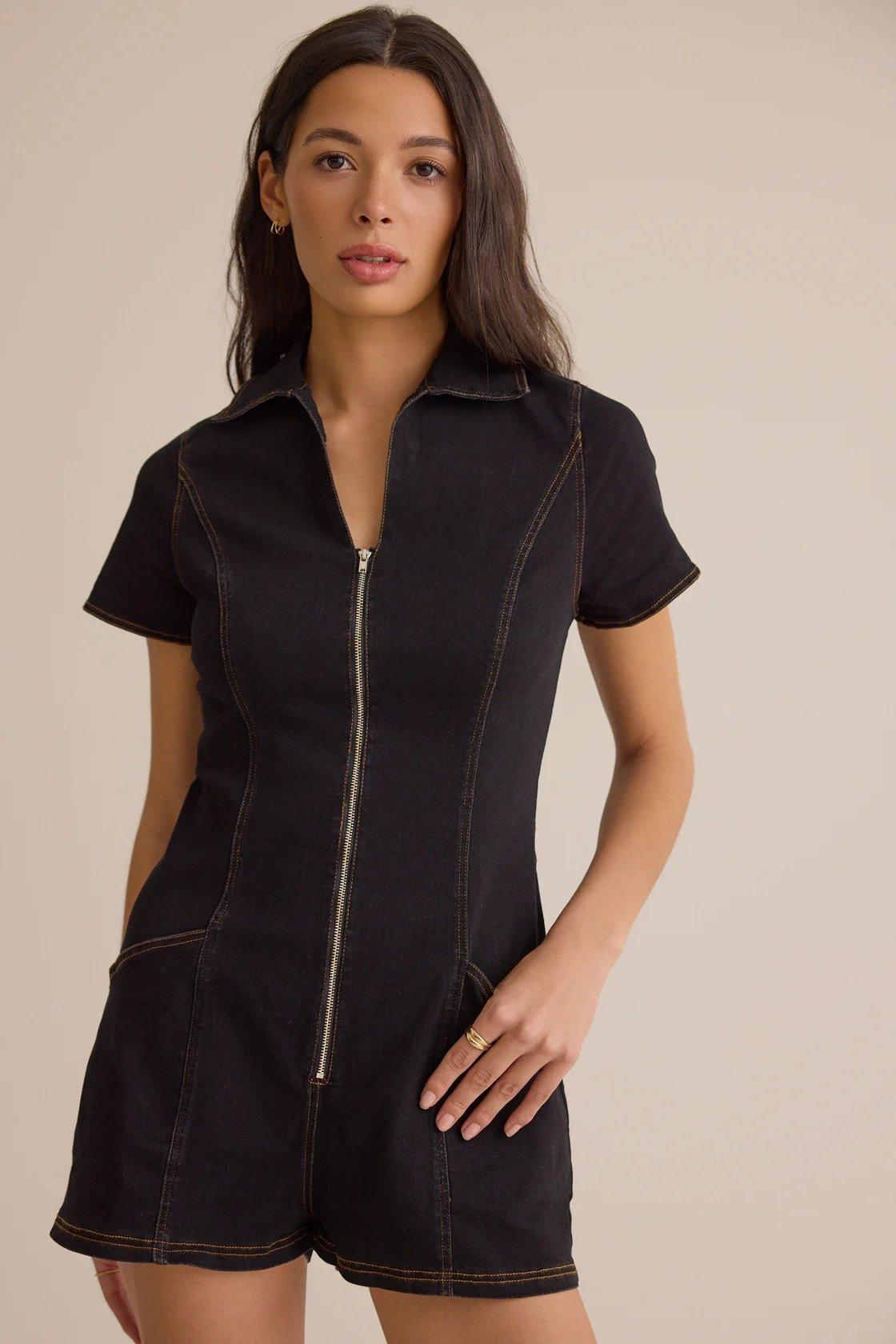 black washed denim romper