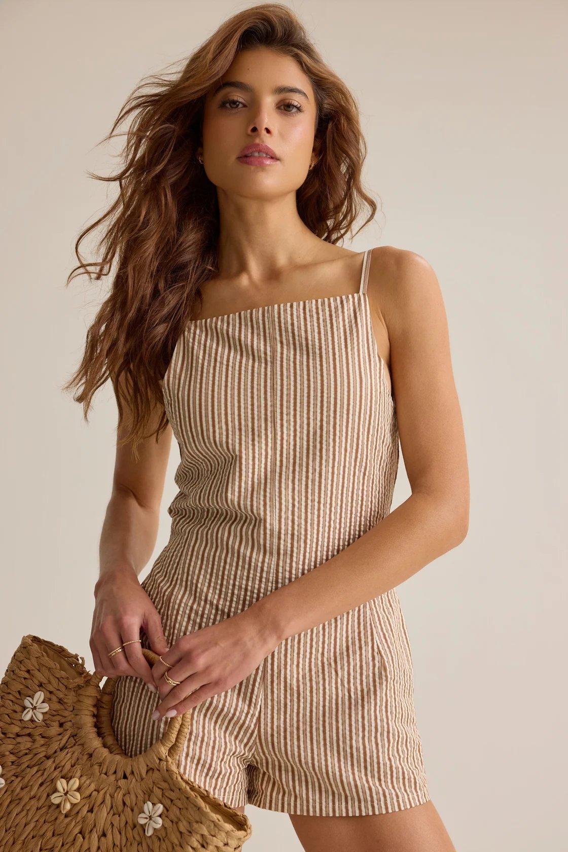 brown striped romper
