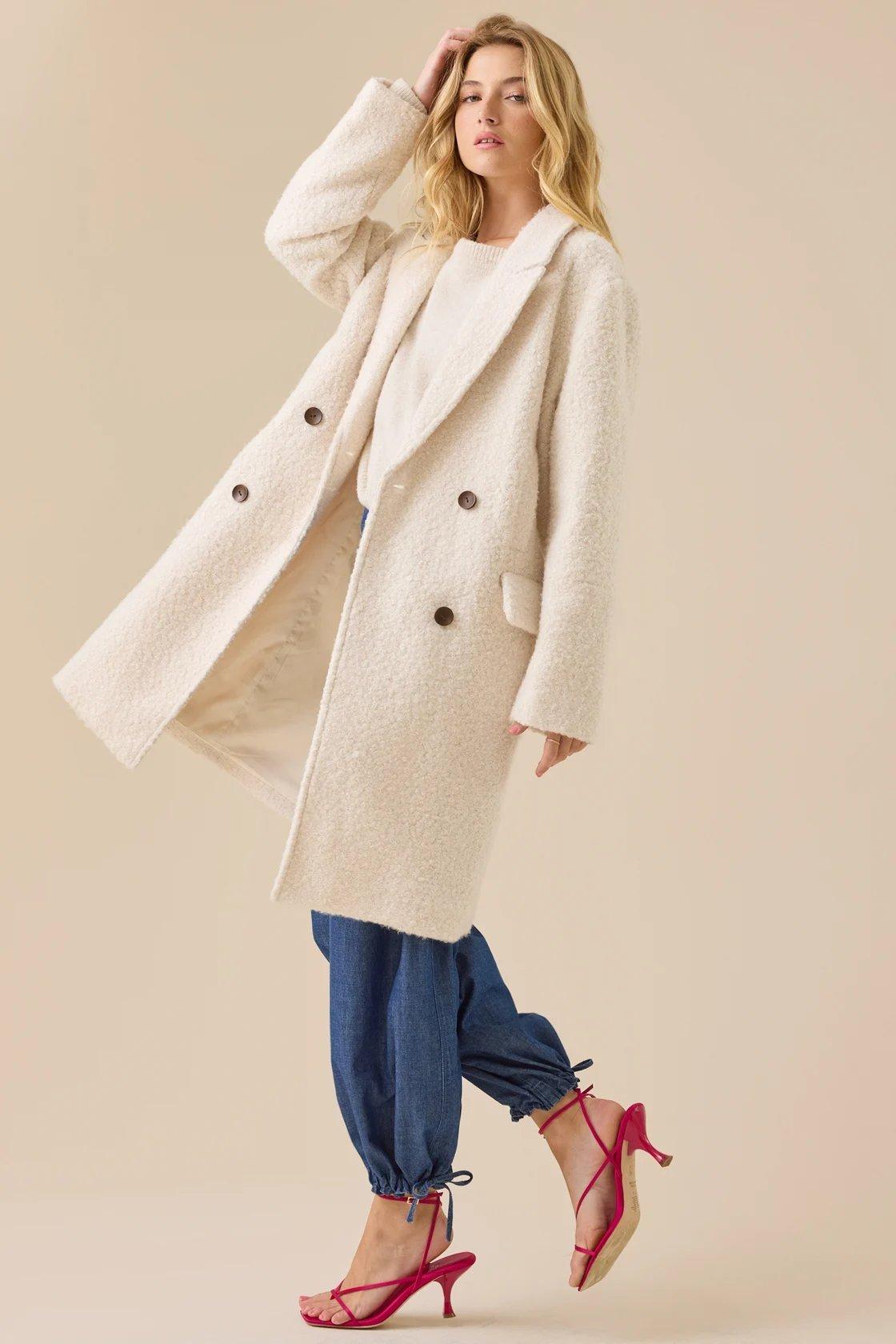 cream wool textured peacoat
