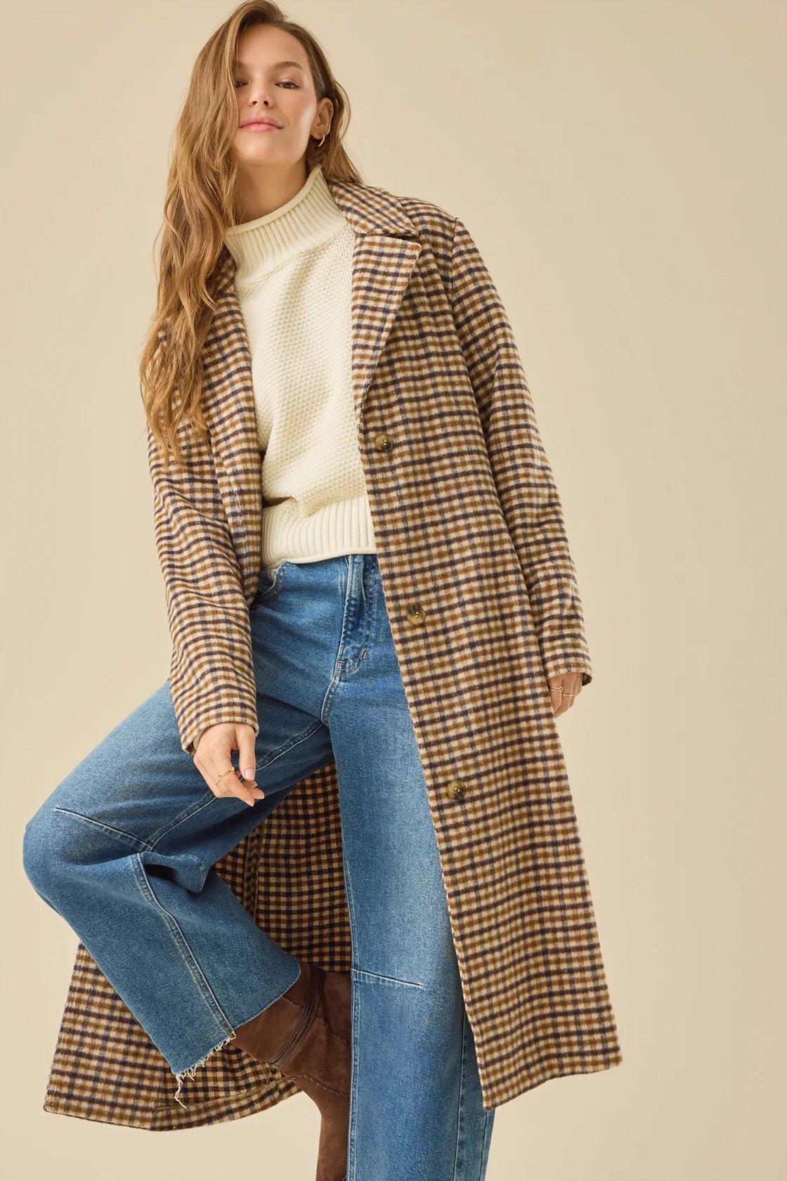 brown plaid overcoat
