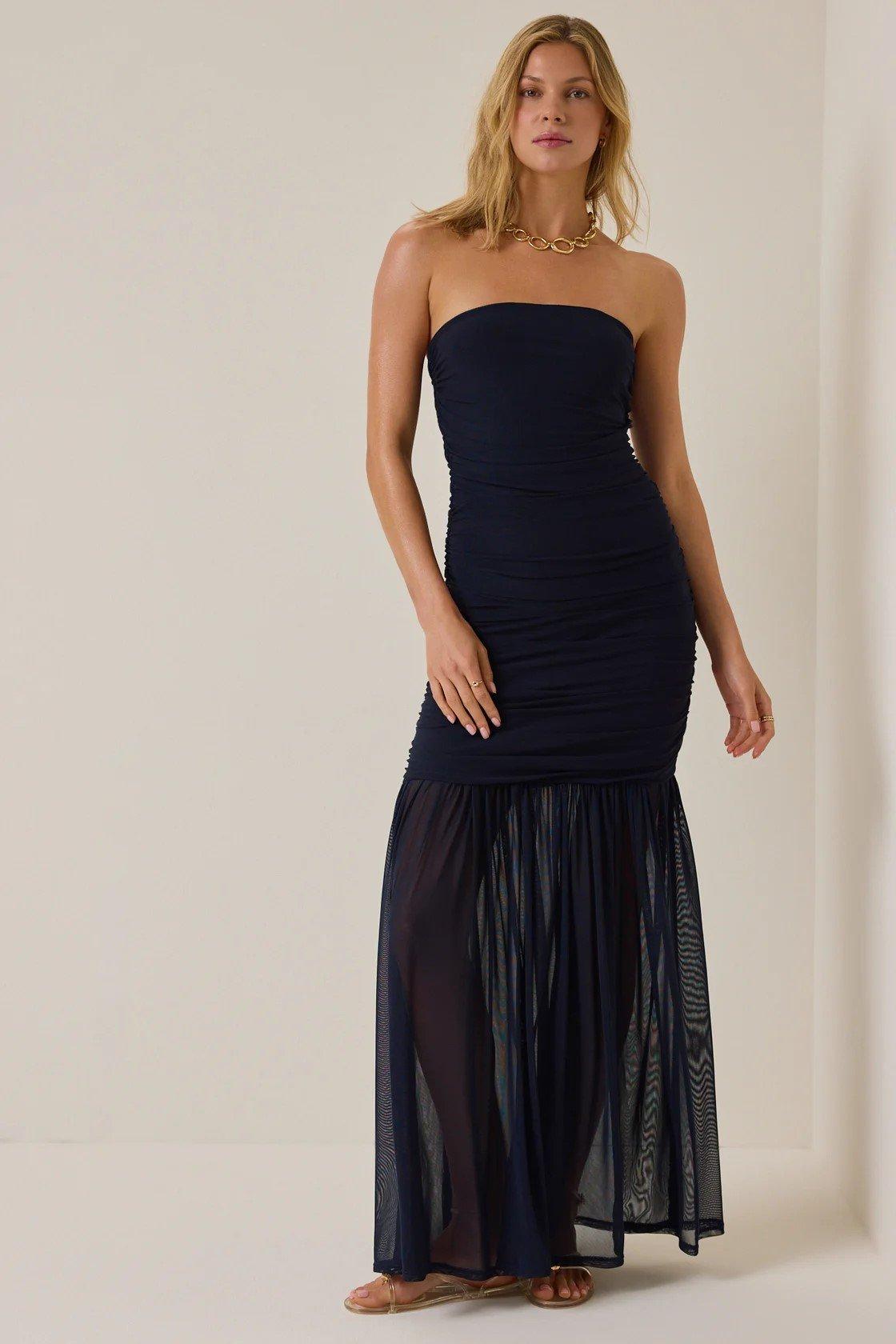 Black maxi strapless dress