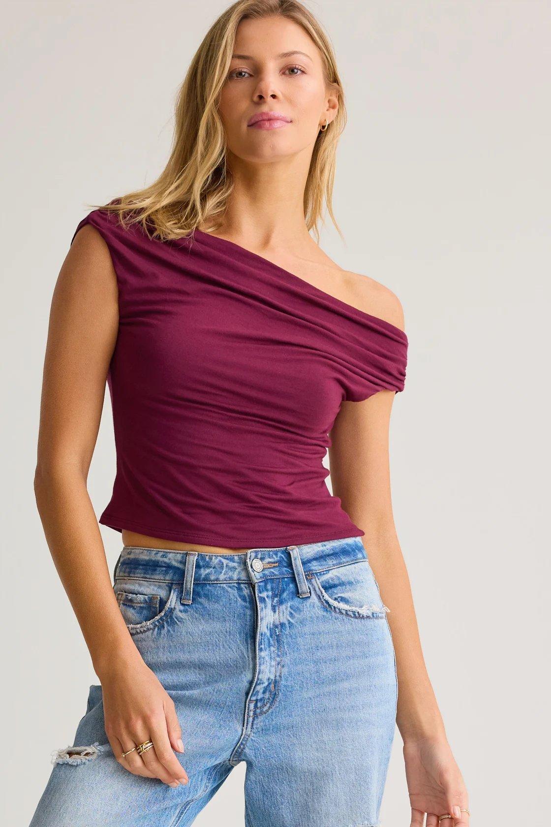 wine red asymmetrical top