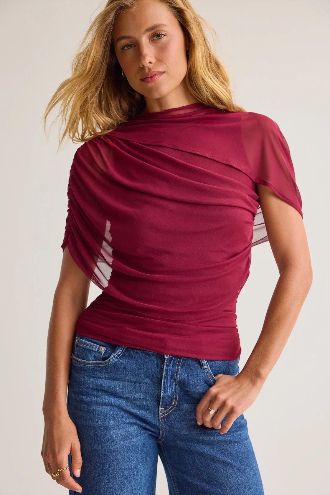 red mesh wrap top