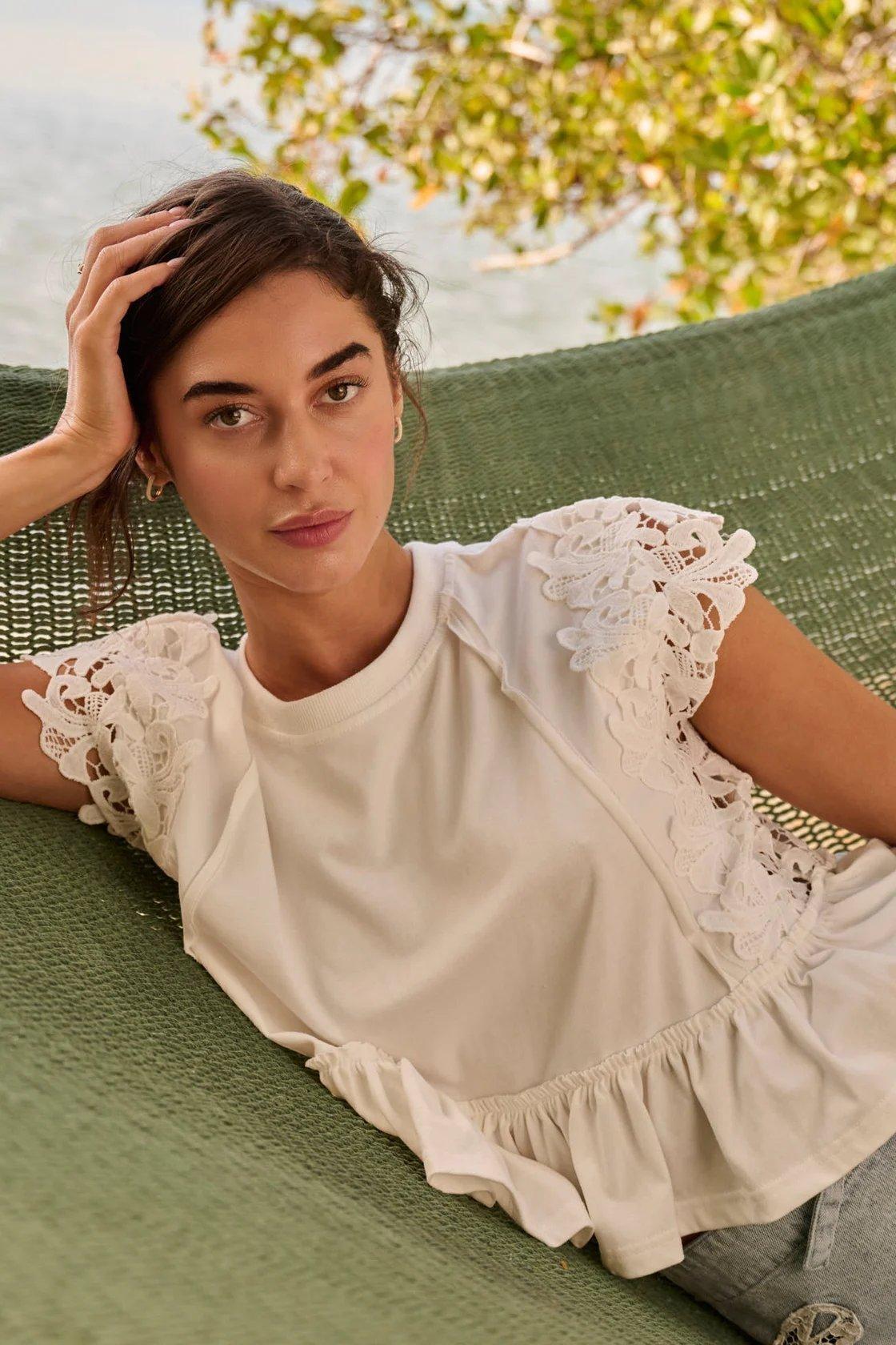 white embroidered babydoll top