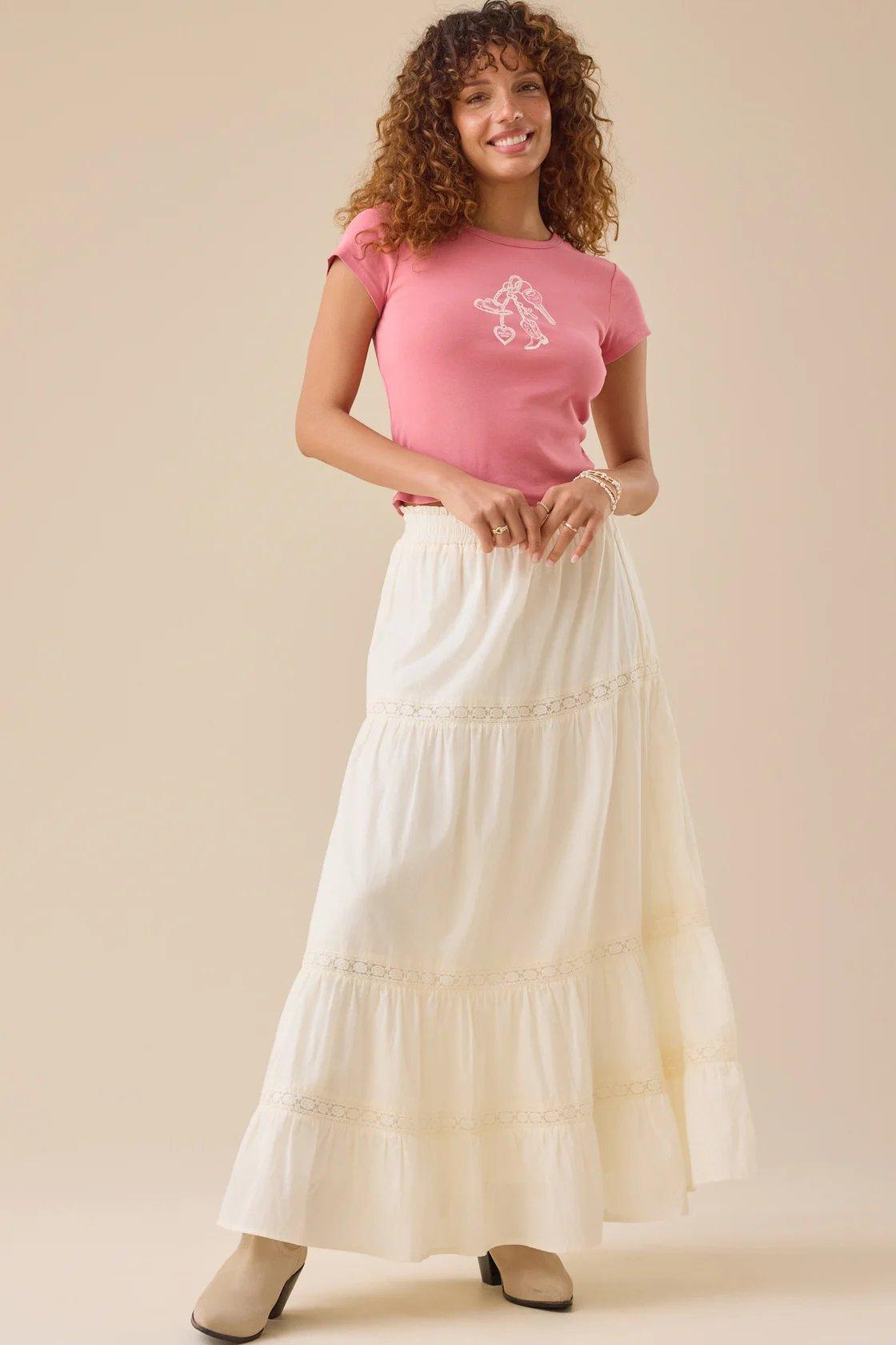 cream colored maxi skirt