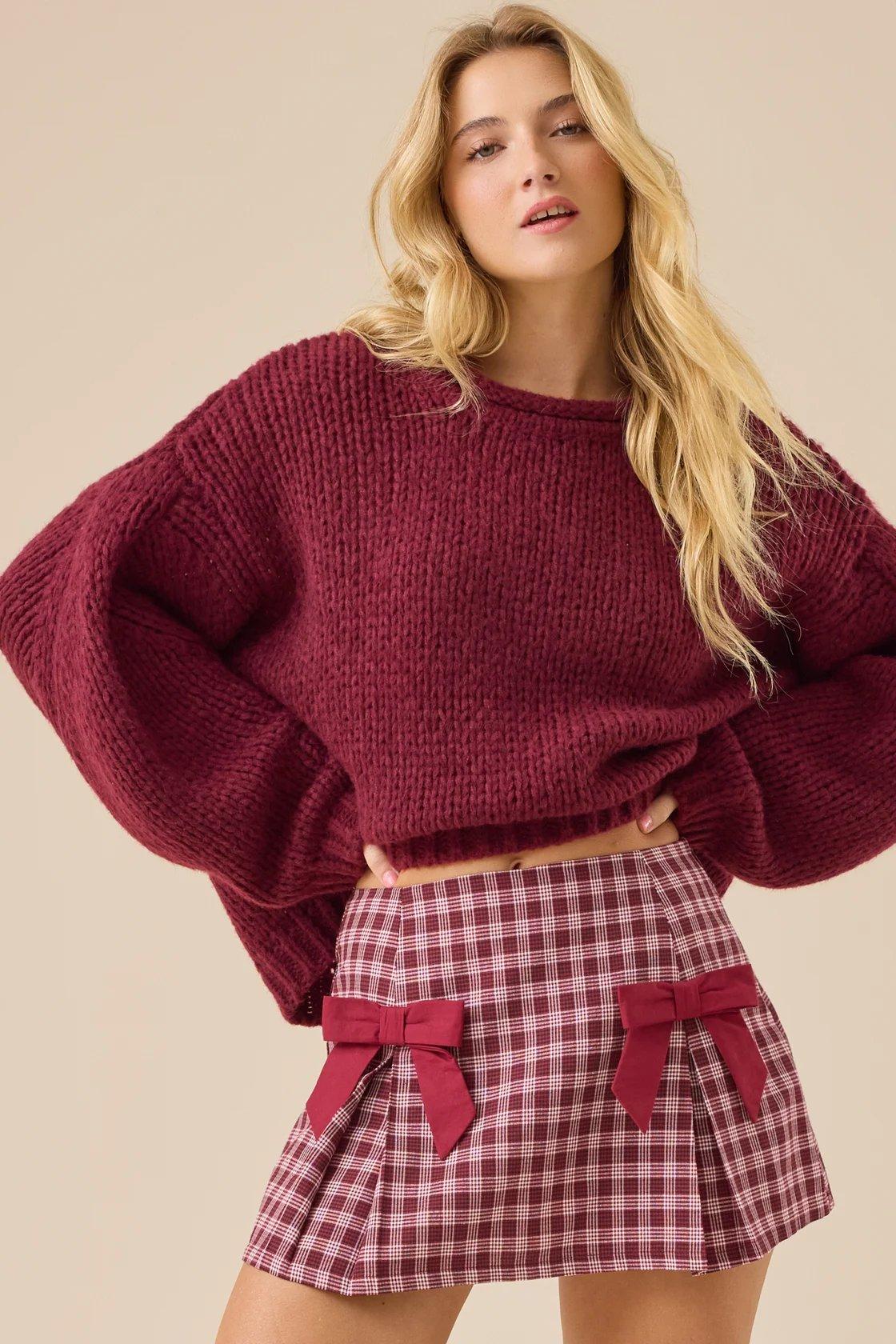 red and ivory plaid pleated skirt