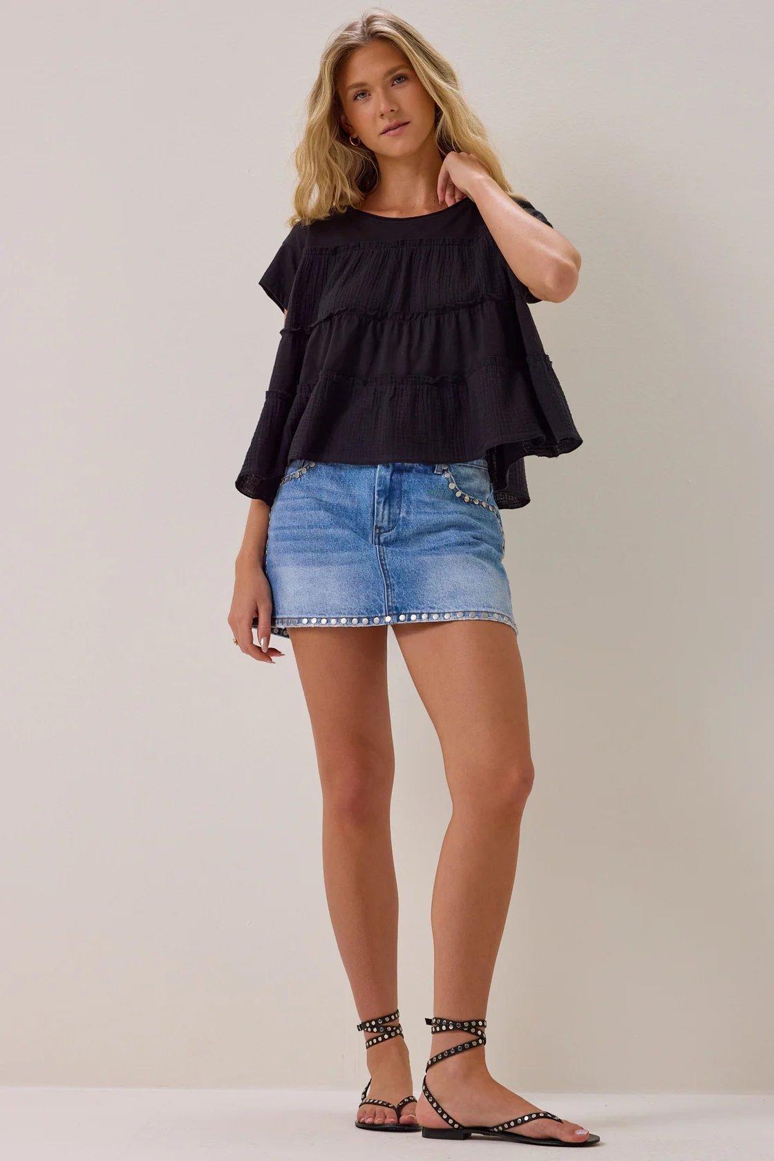 black tiered babydoll top