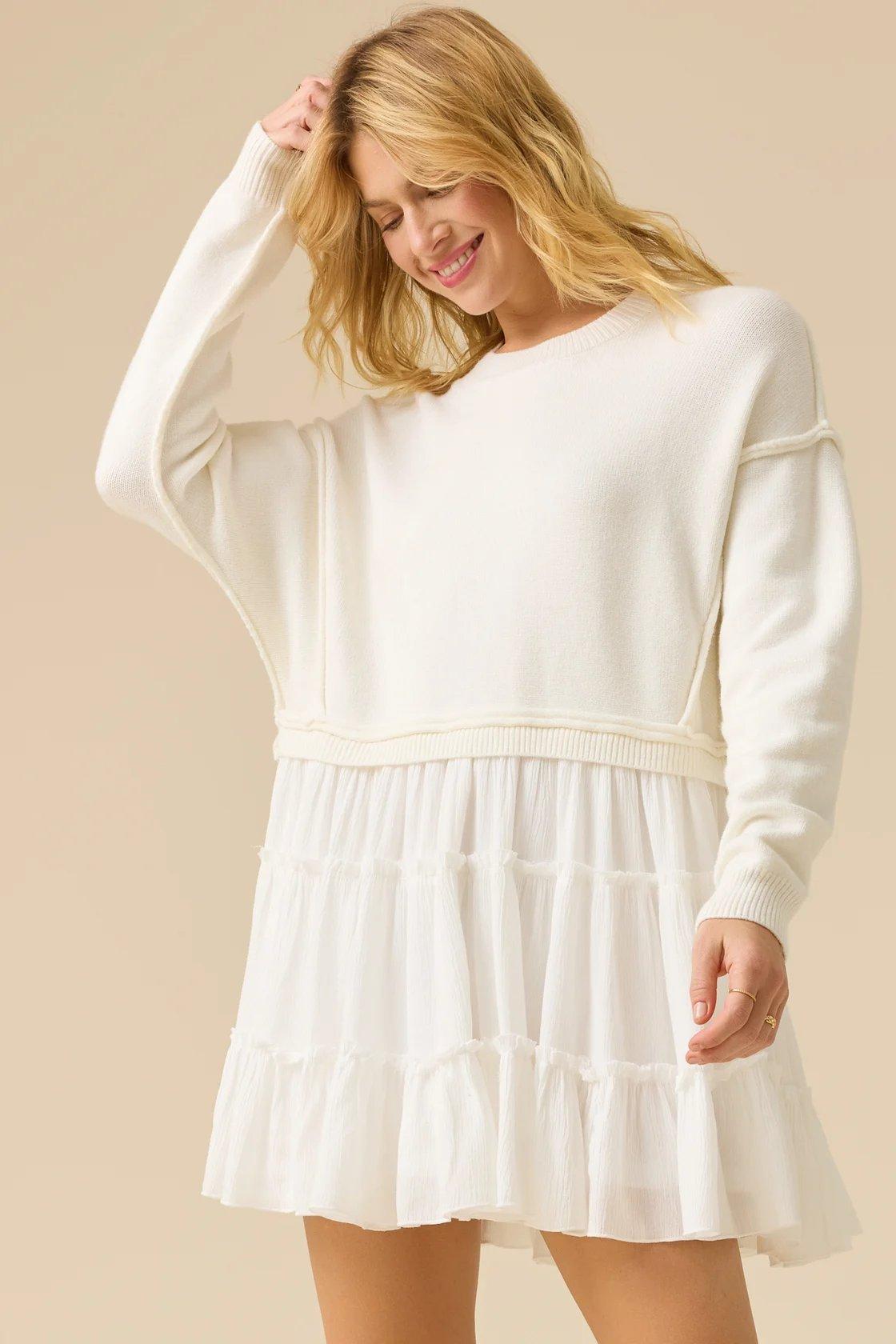 white sweater mini dress