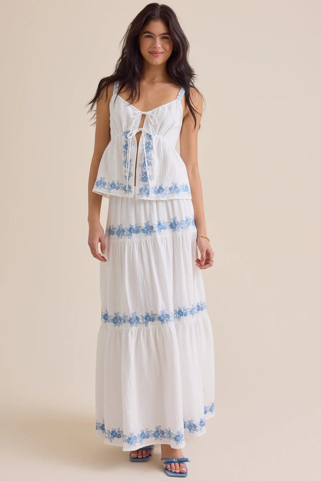 ivory and blue embroidered matching set
