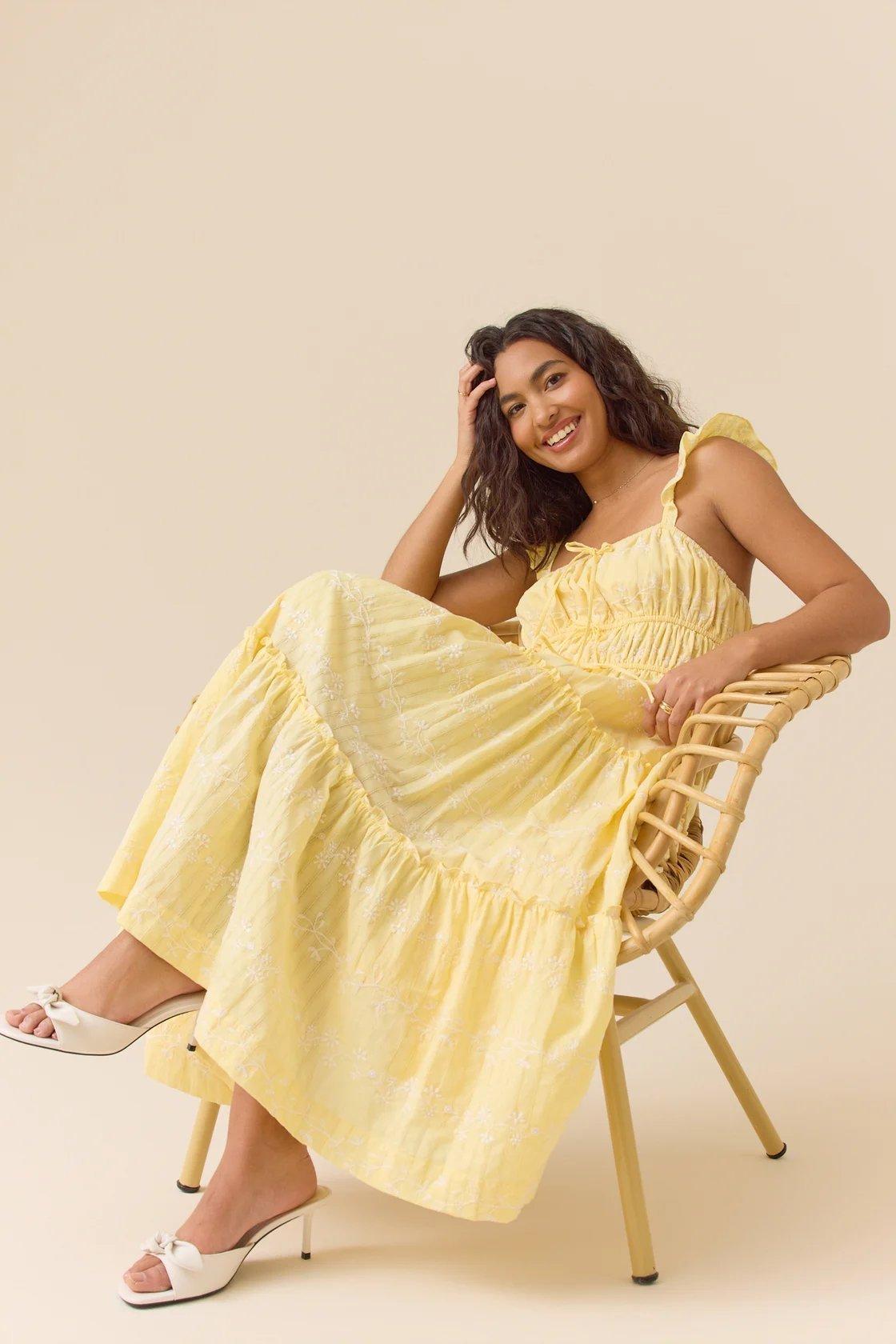 yellow sleeveless maxi dress