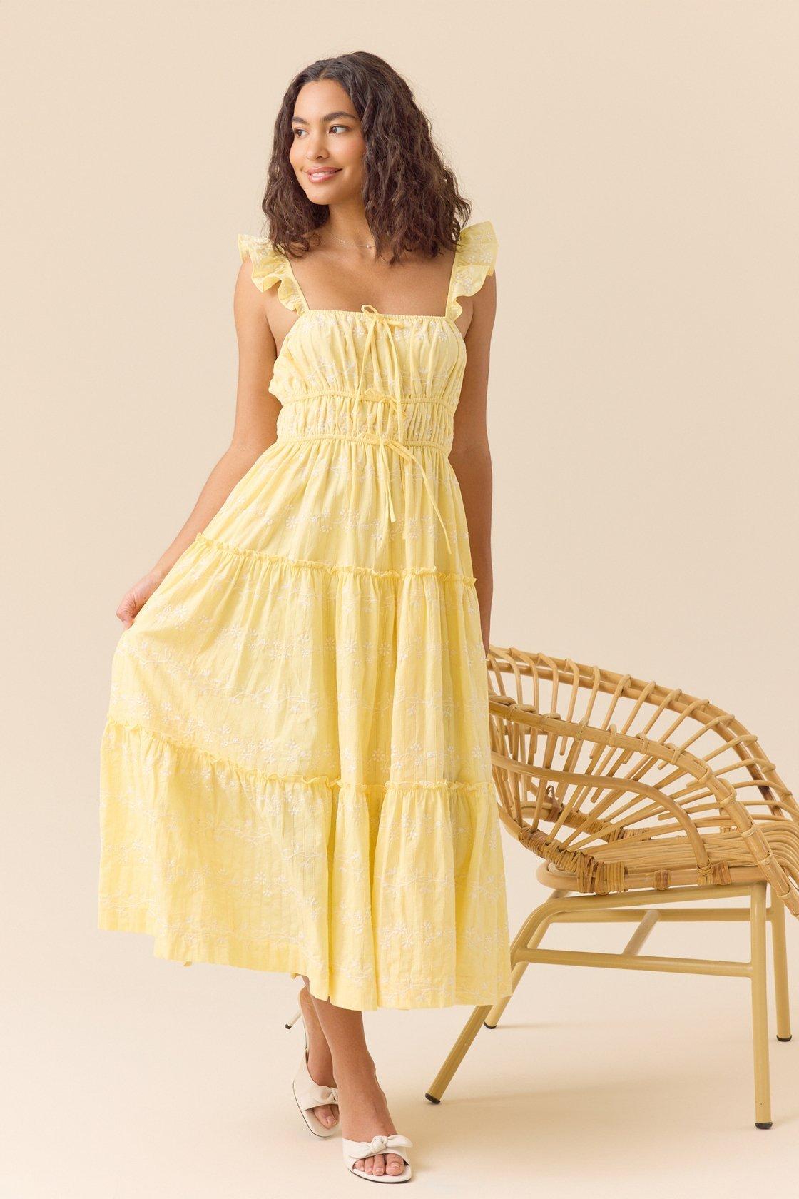 yellow tiered maxi dress