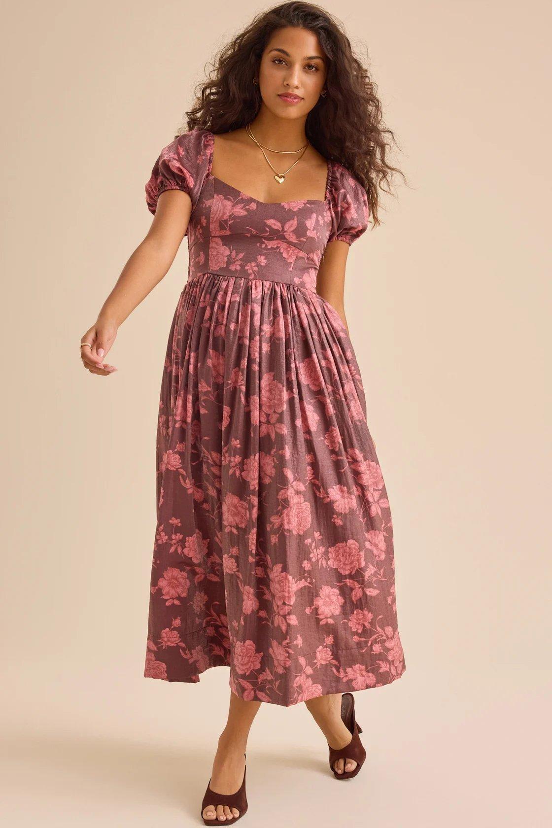 dark and light pink floral maxi dress