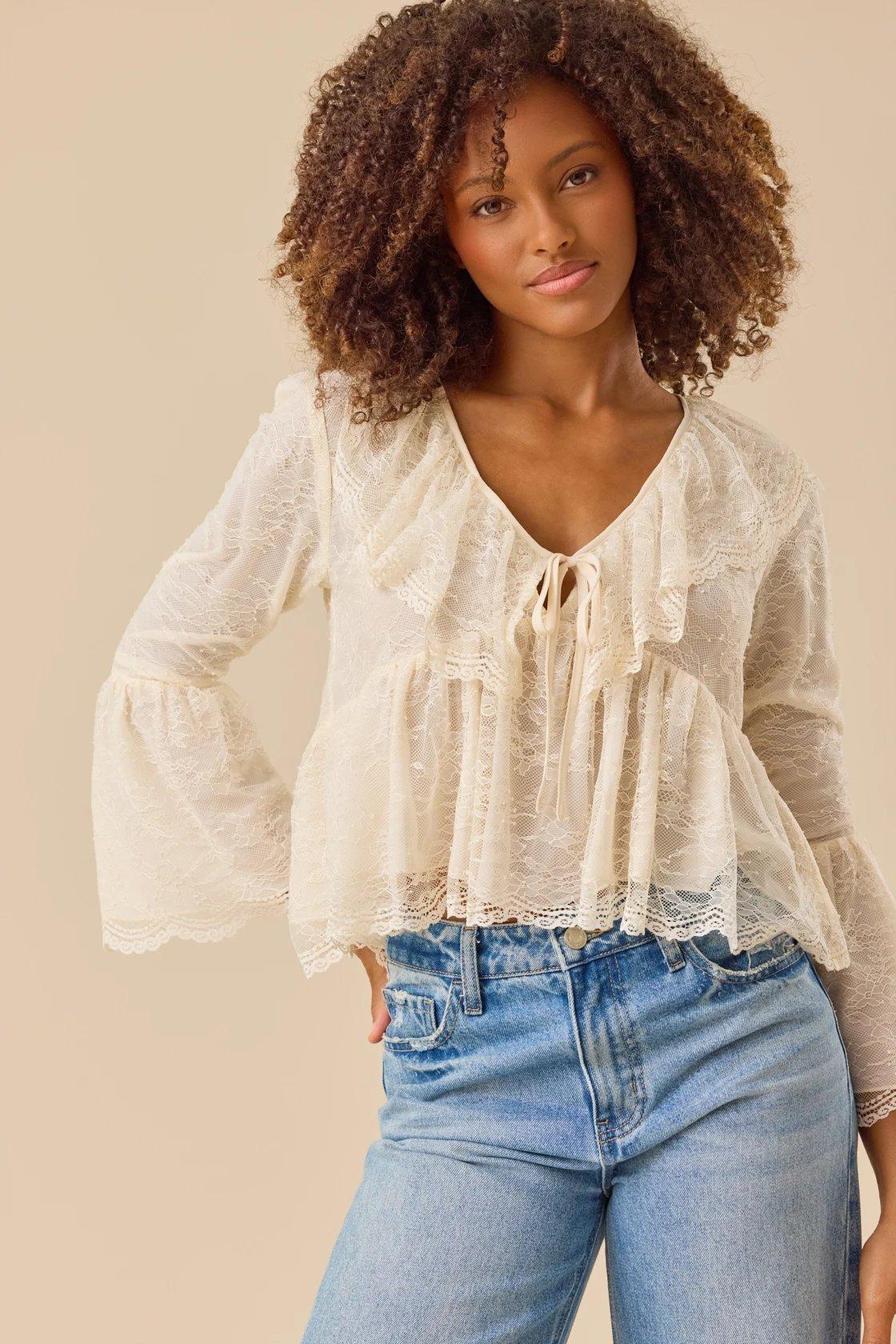 cream lace bell sleeve top
