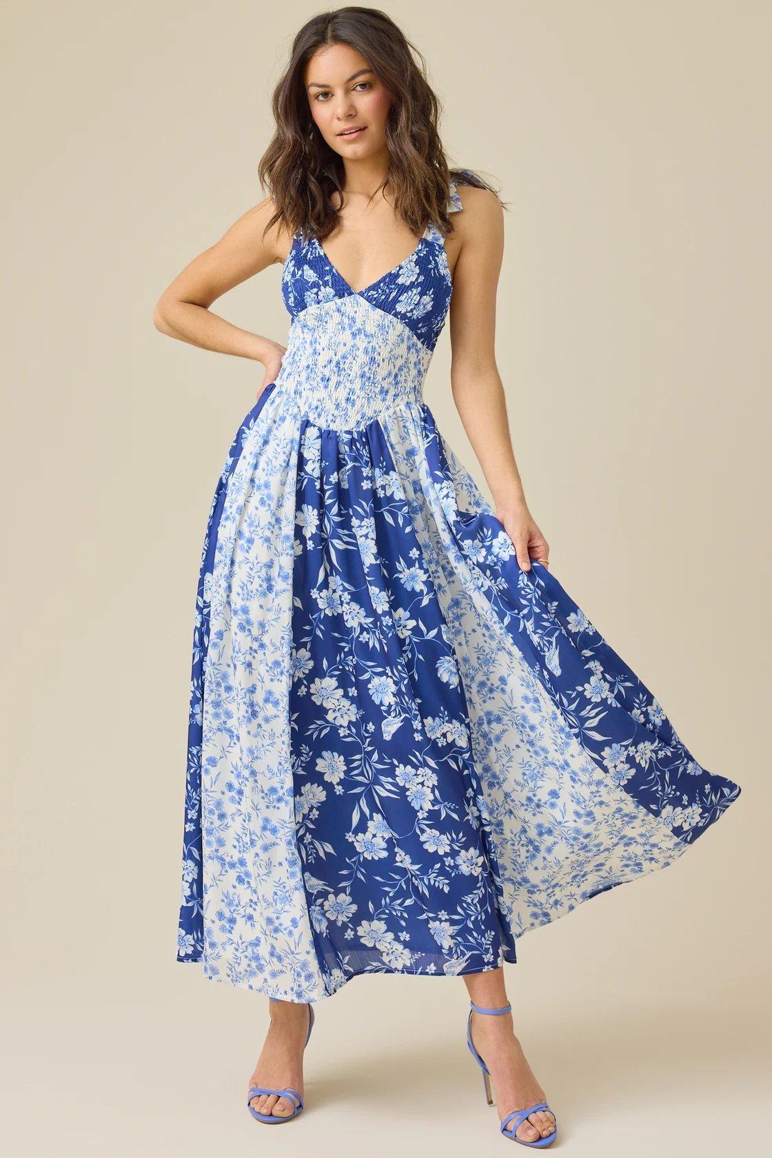 dark and light blue floral maxi dress