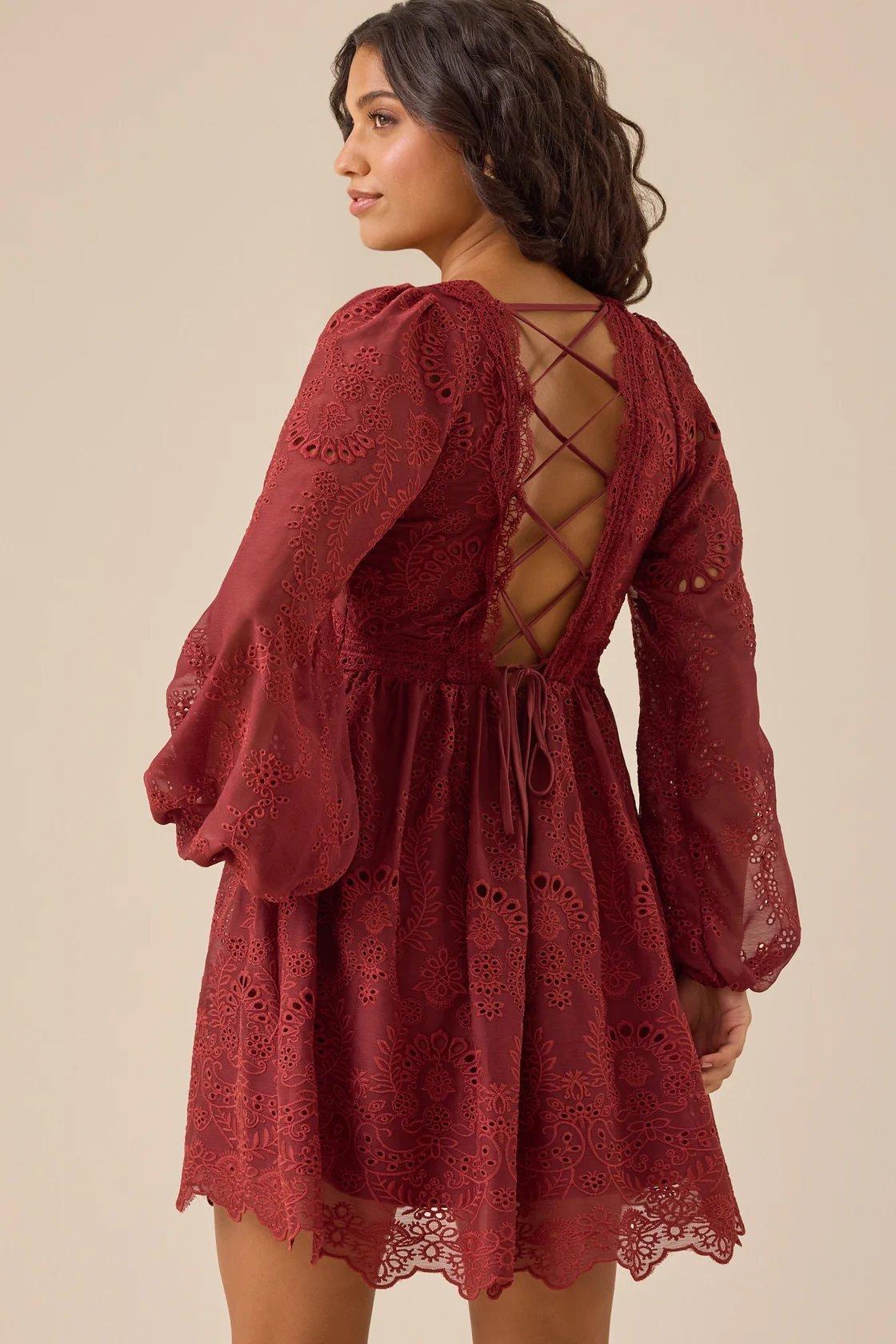 long sleeve red mini dress