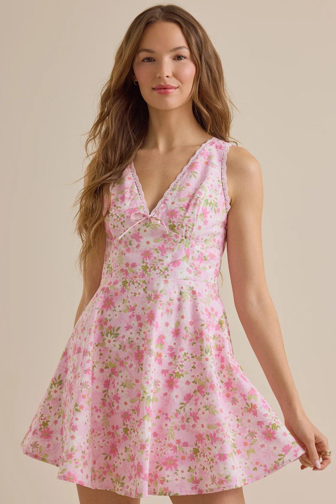 pink floral mini dress
