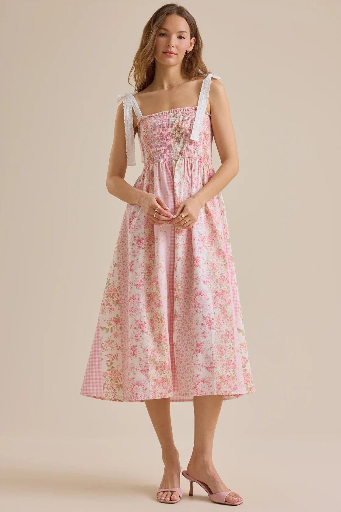 pink patchwork floral maxi dress