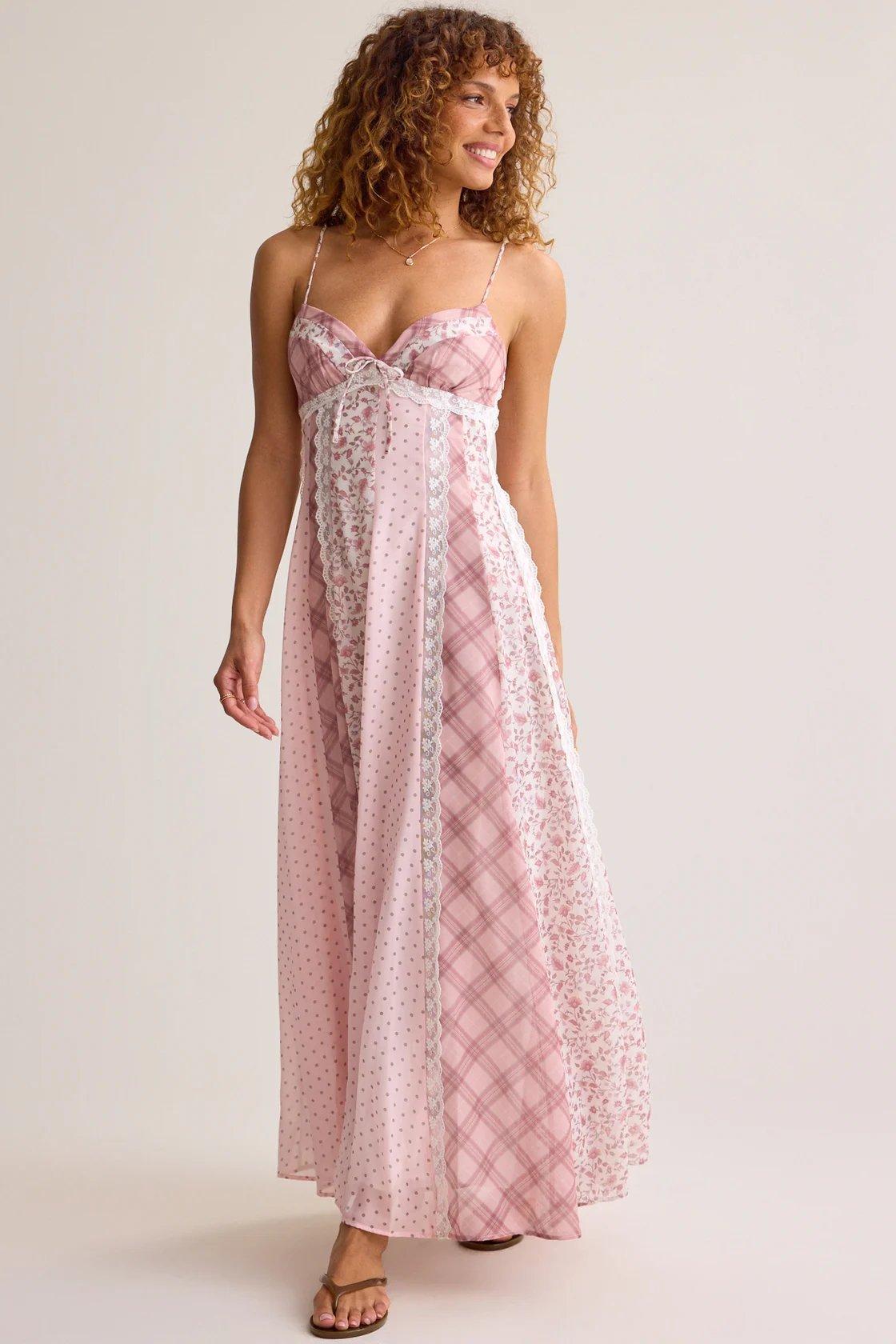 pink patchwork maxi dress