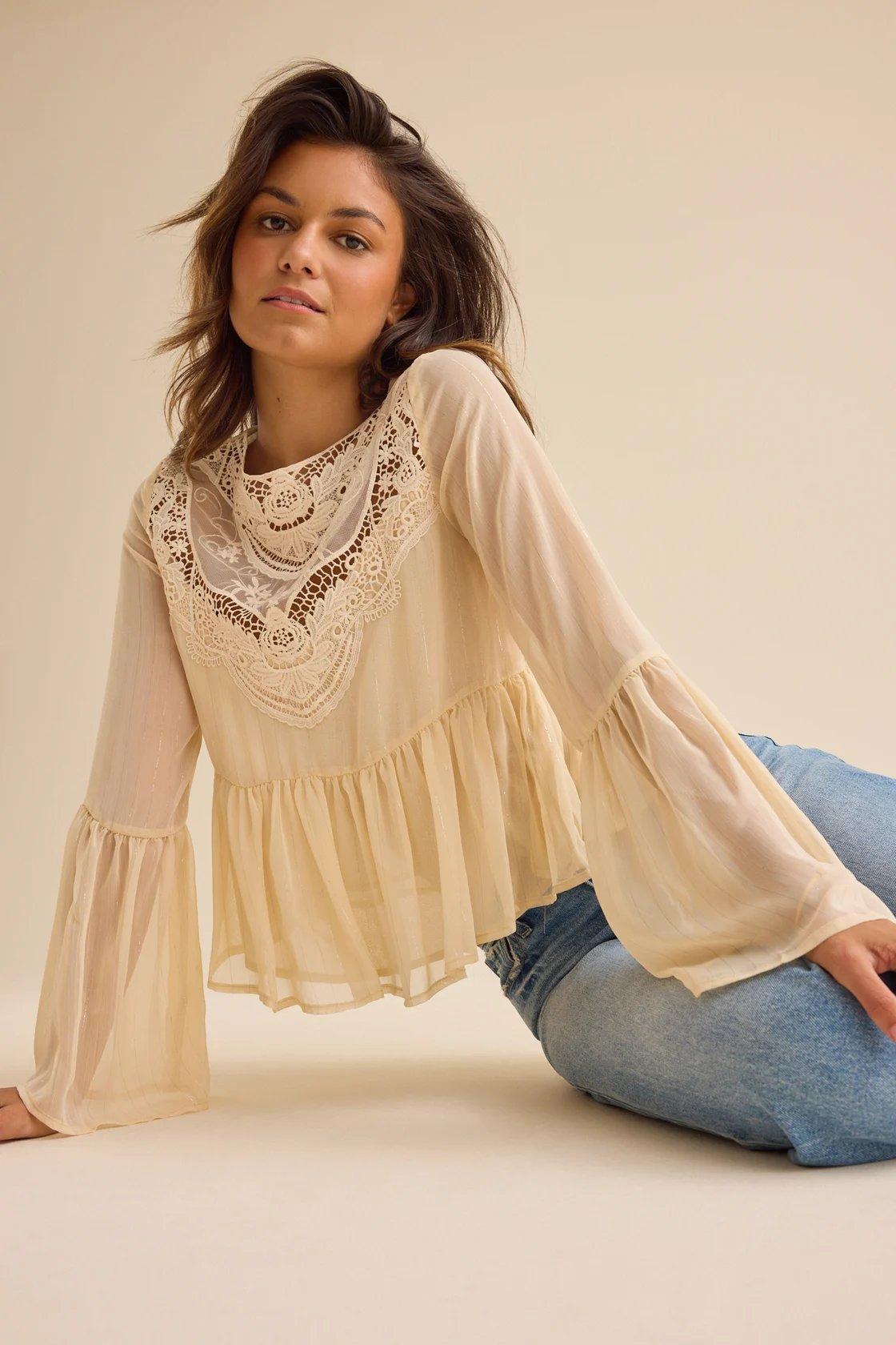 ivory embroidered lace top