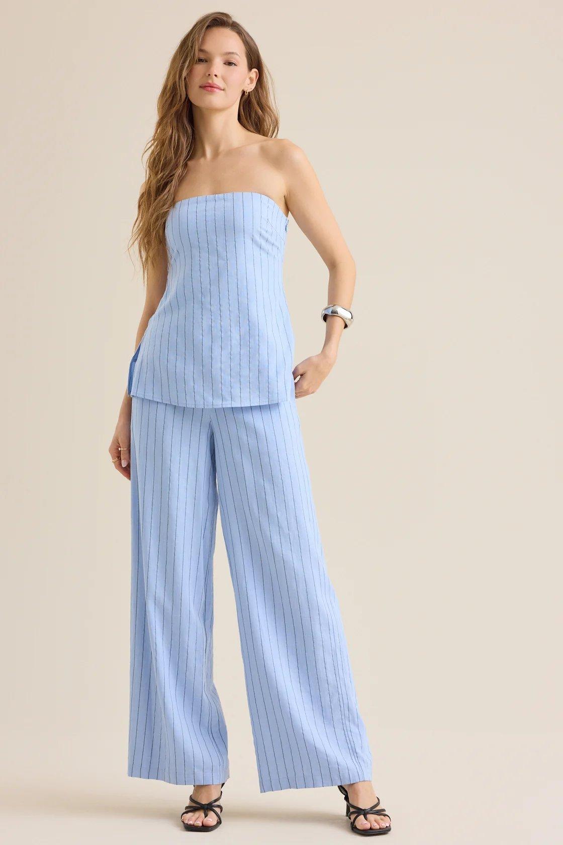 blue striped linen tube top