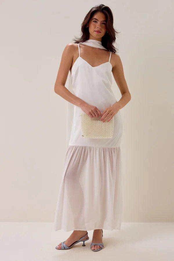 White maxi dress with scarf