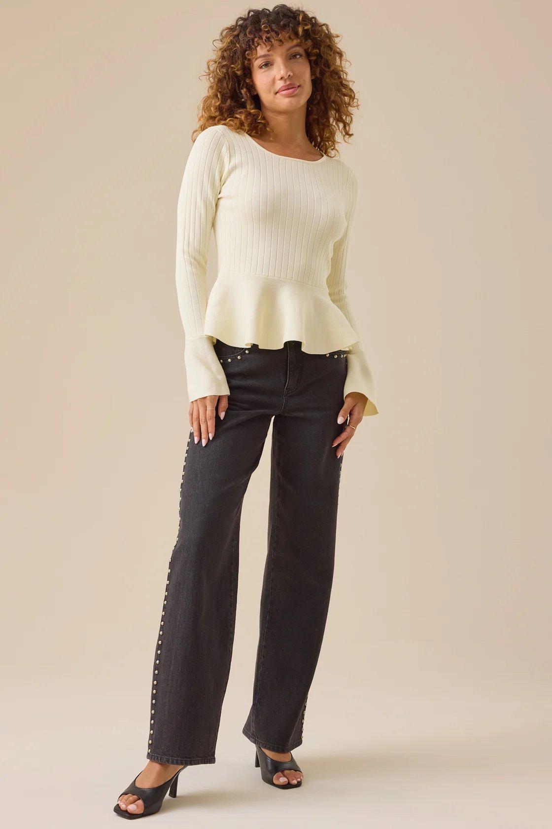 ivory bell sleeve peplum top