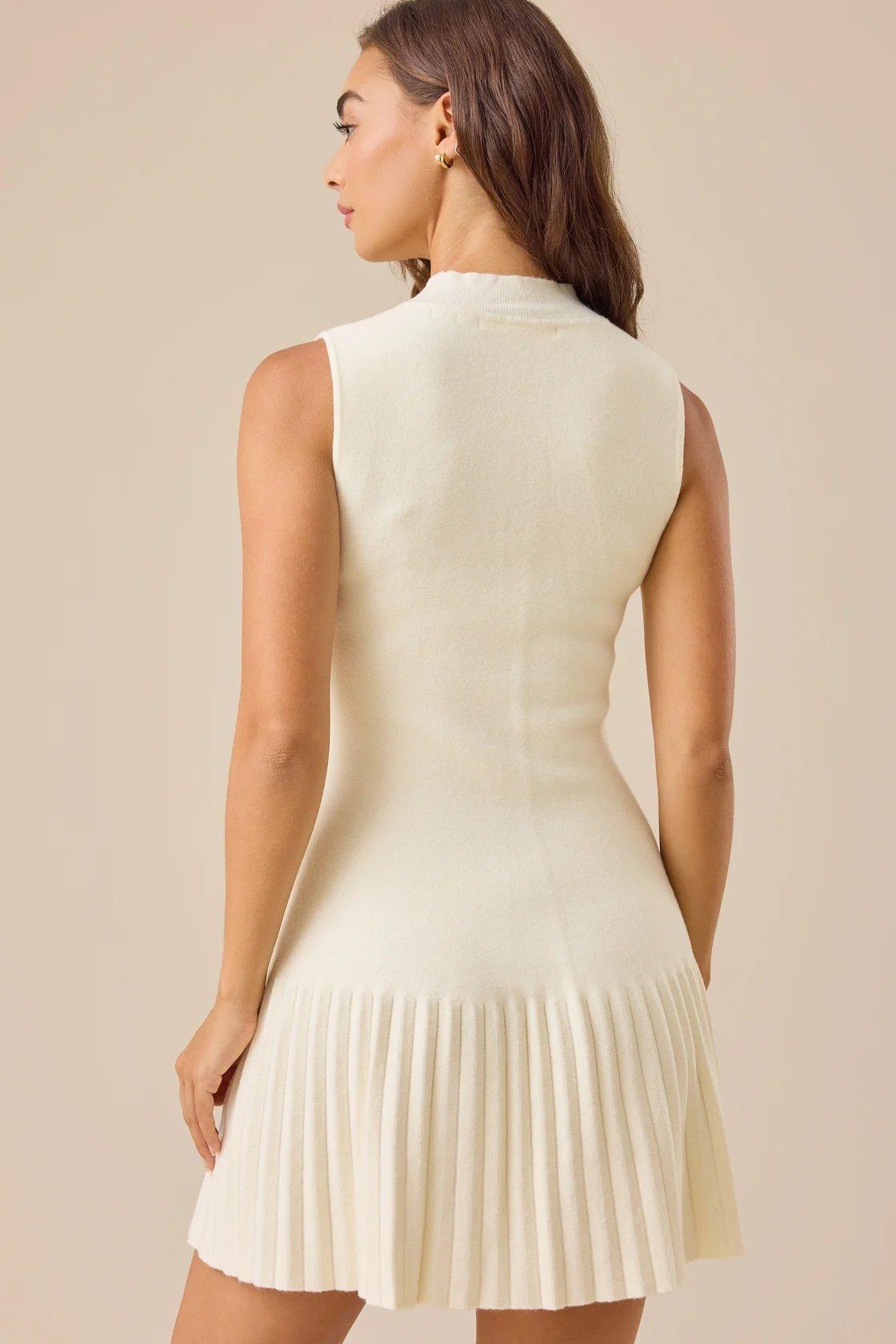 cream pleated sweater dress