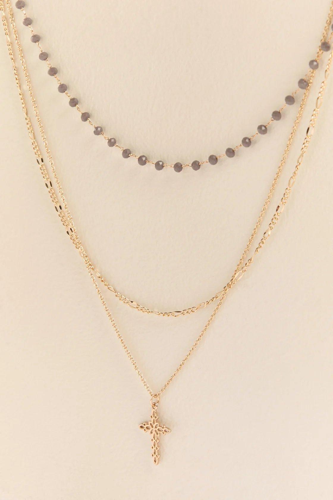 gold stacked cross necklace
