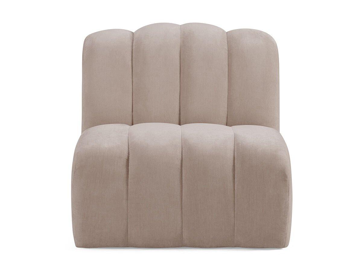 oak colored upholstered armless chair