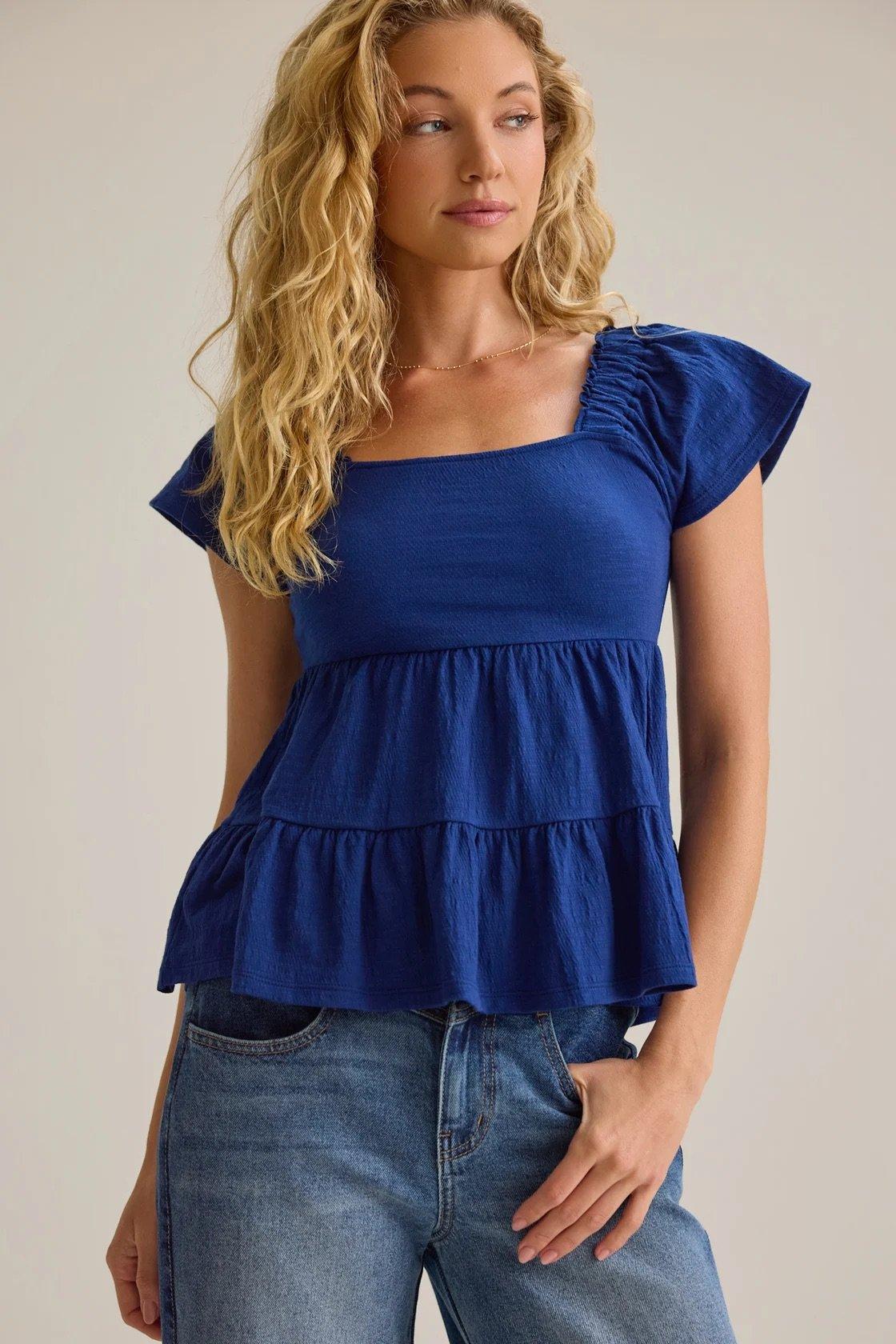 Blue tiered babydoll top