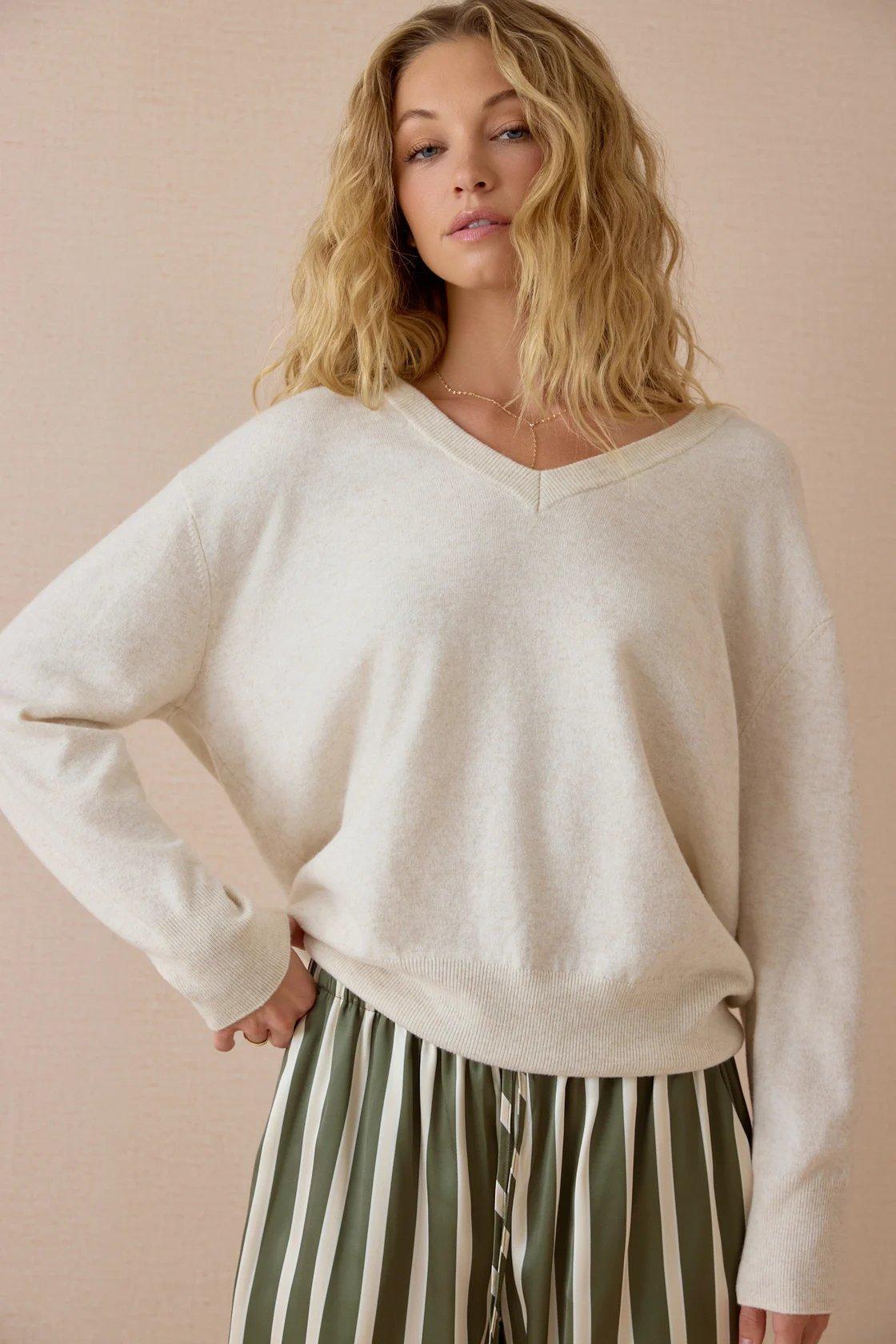 off-white v neck pullover sweater