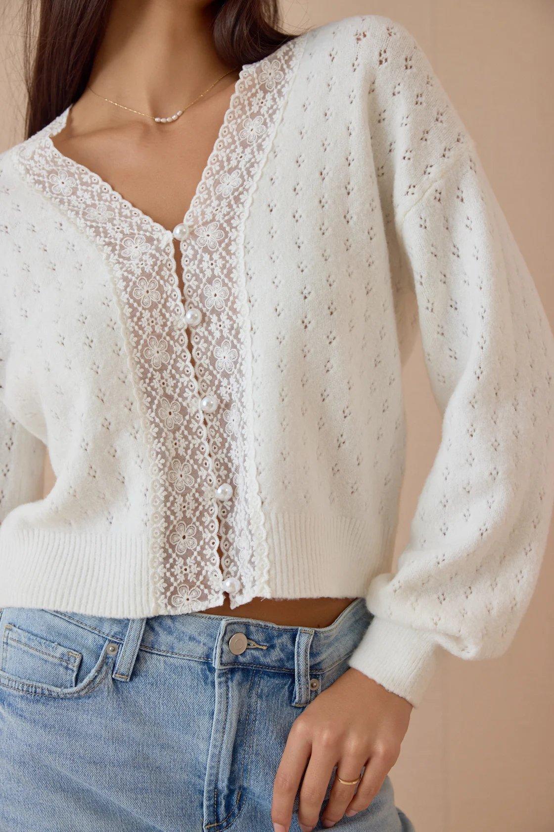 ivory white pointelle lace cardigan