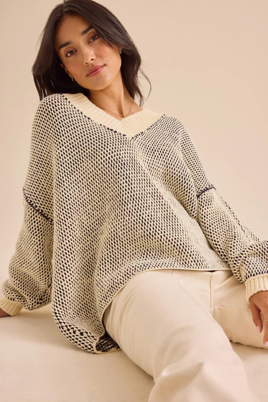 Cream and black knit oversized Geo Sweater