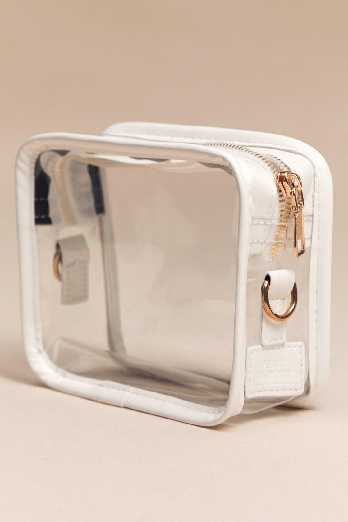 clear crossbody stadium bag with white trim