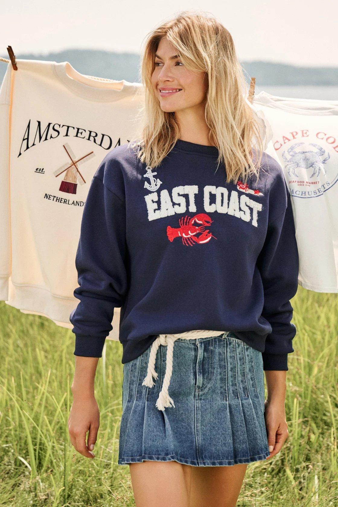 east coast themed navy blue pullover