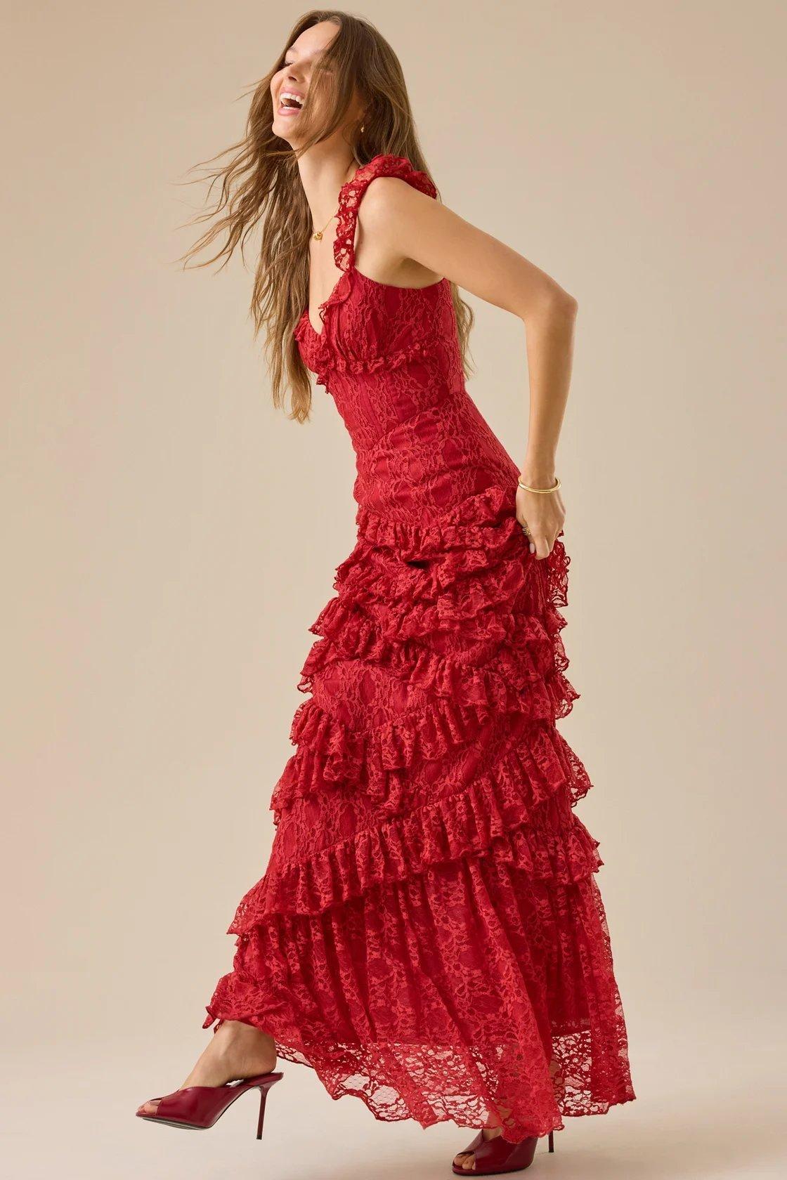red lace maxi dress
