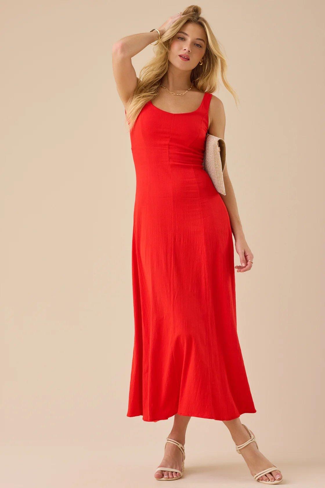 red fitted maxi dress