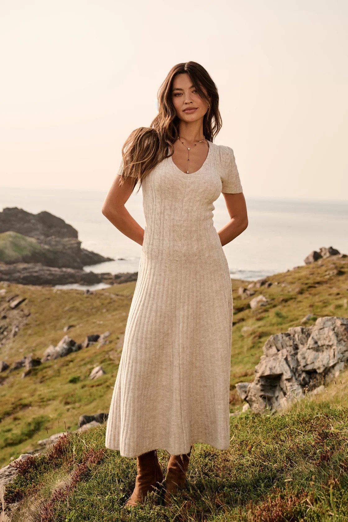 short sleeve sweater midi dress