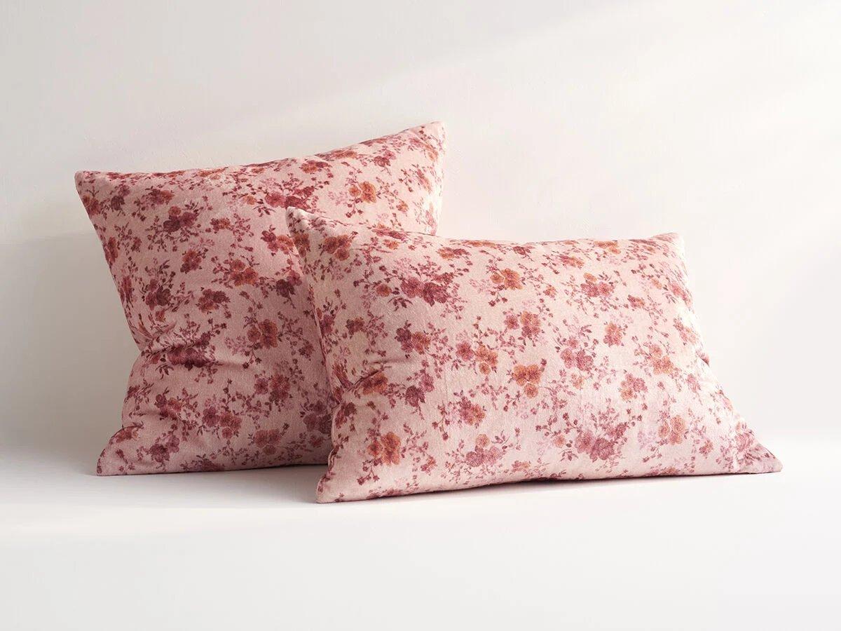 Pink floral velvet pillow