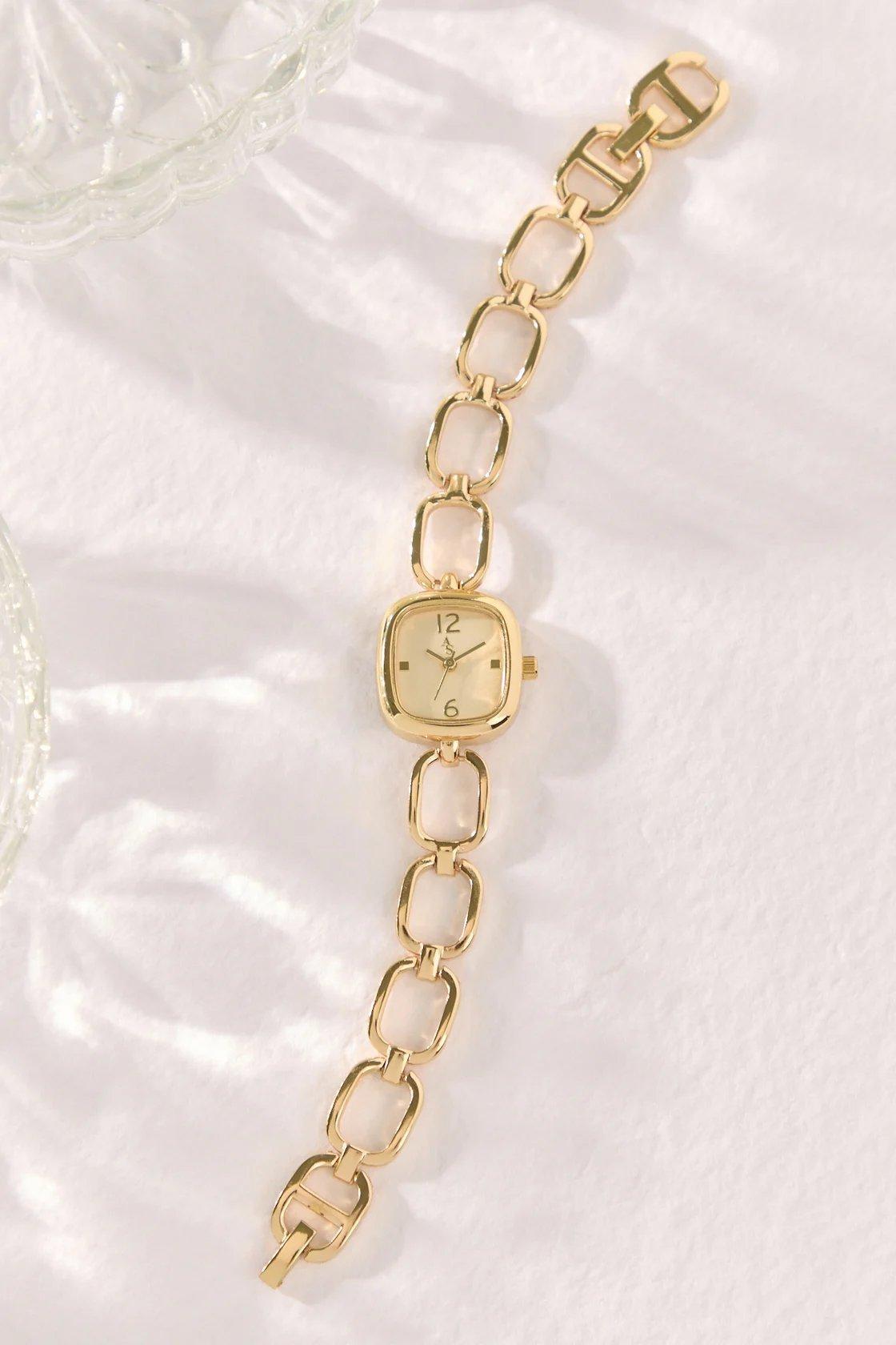 open link square face gold watch
