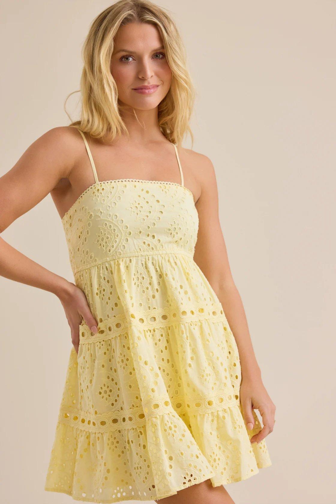 yellow eyelet mini dress