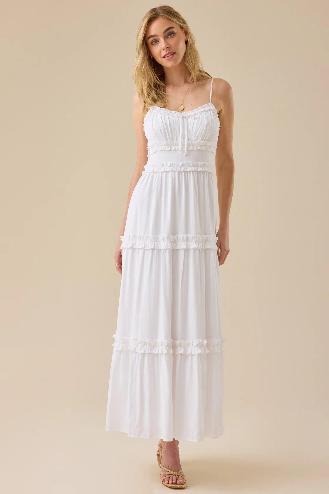 white ruffle maxi dress