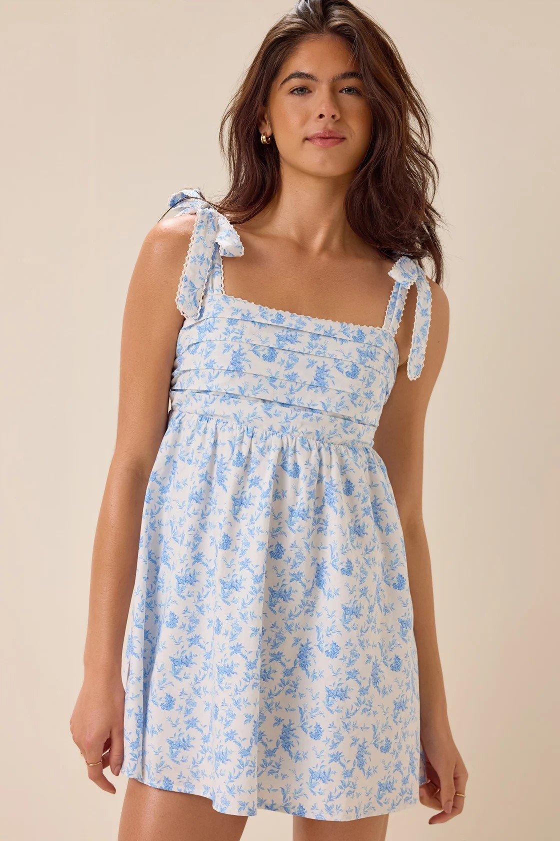 Floral mini dress with tie straps