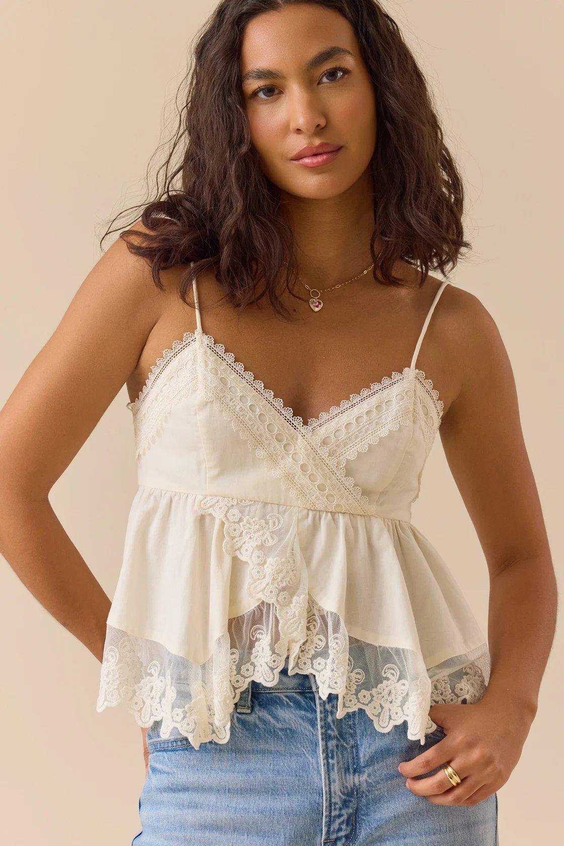white lace trim babydoll top