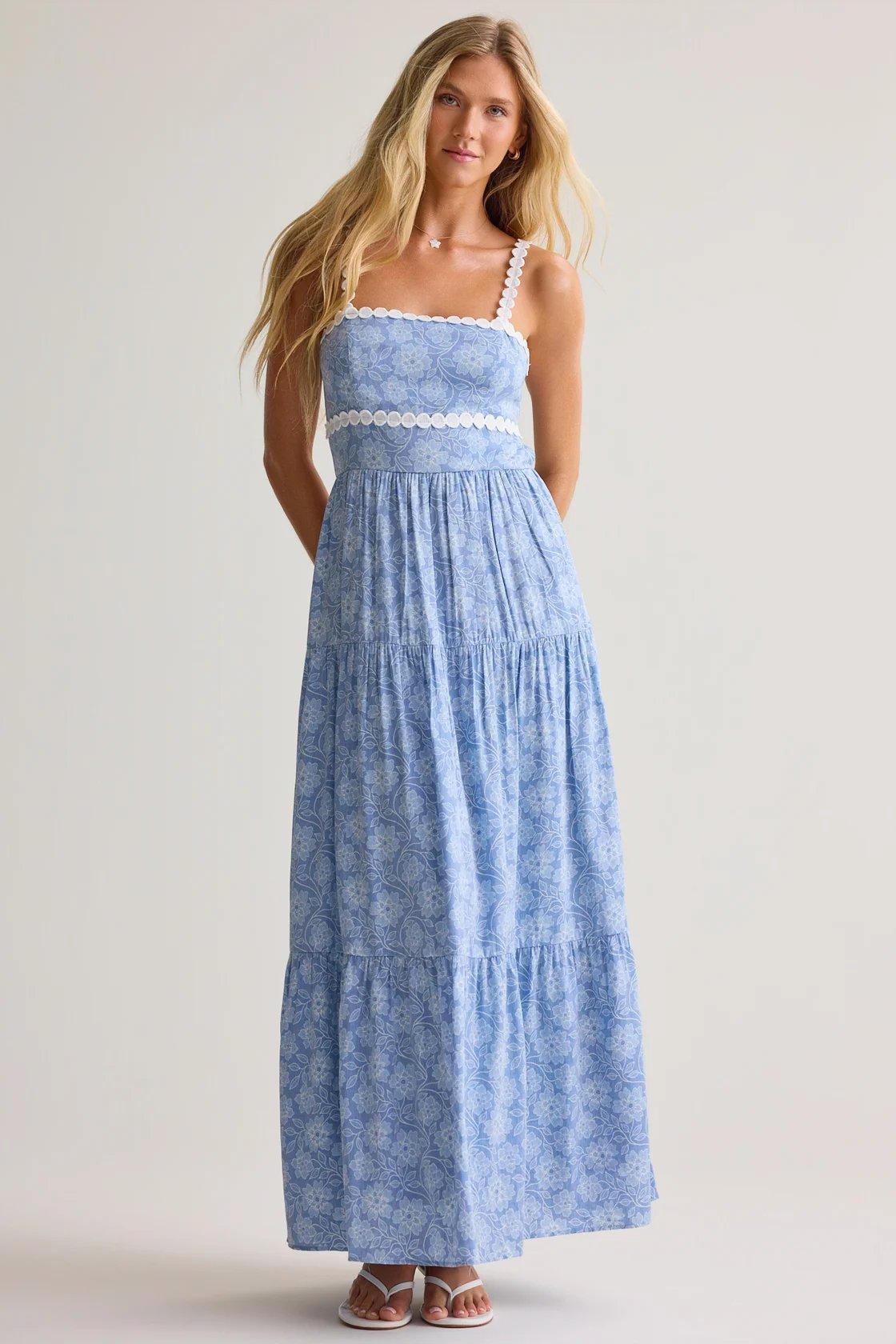 light blue and white maxi dress