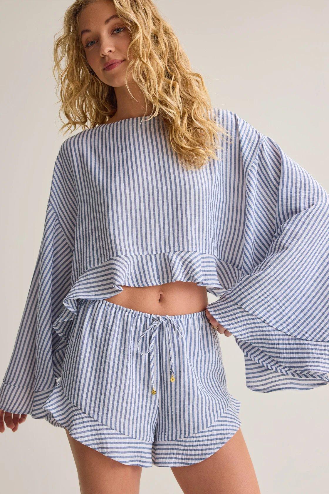 blue and white stripe matching set