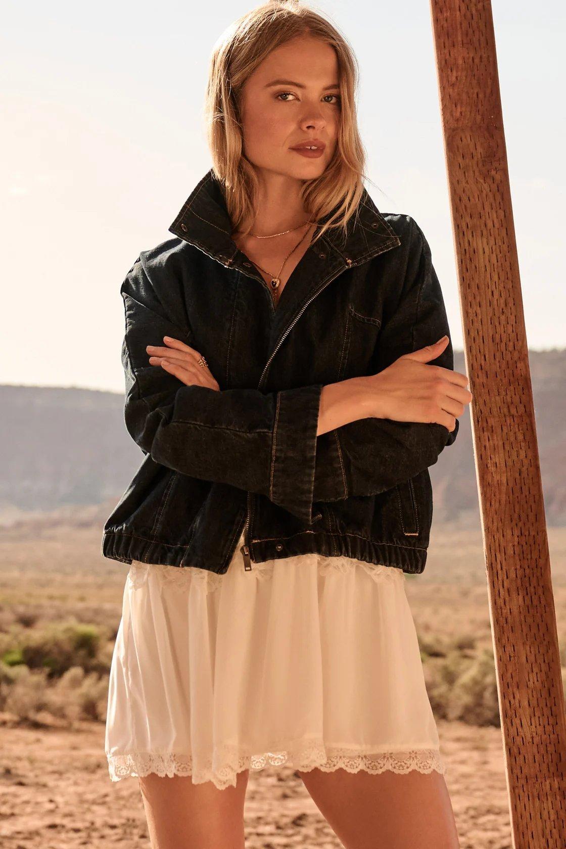 dark wash denim bubble jacket