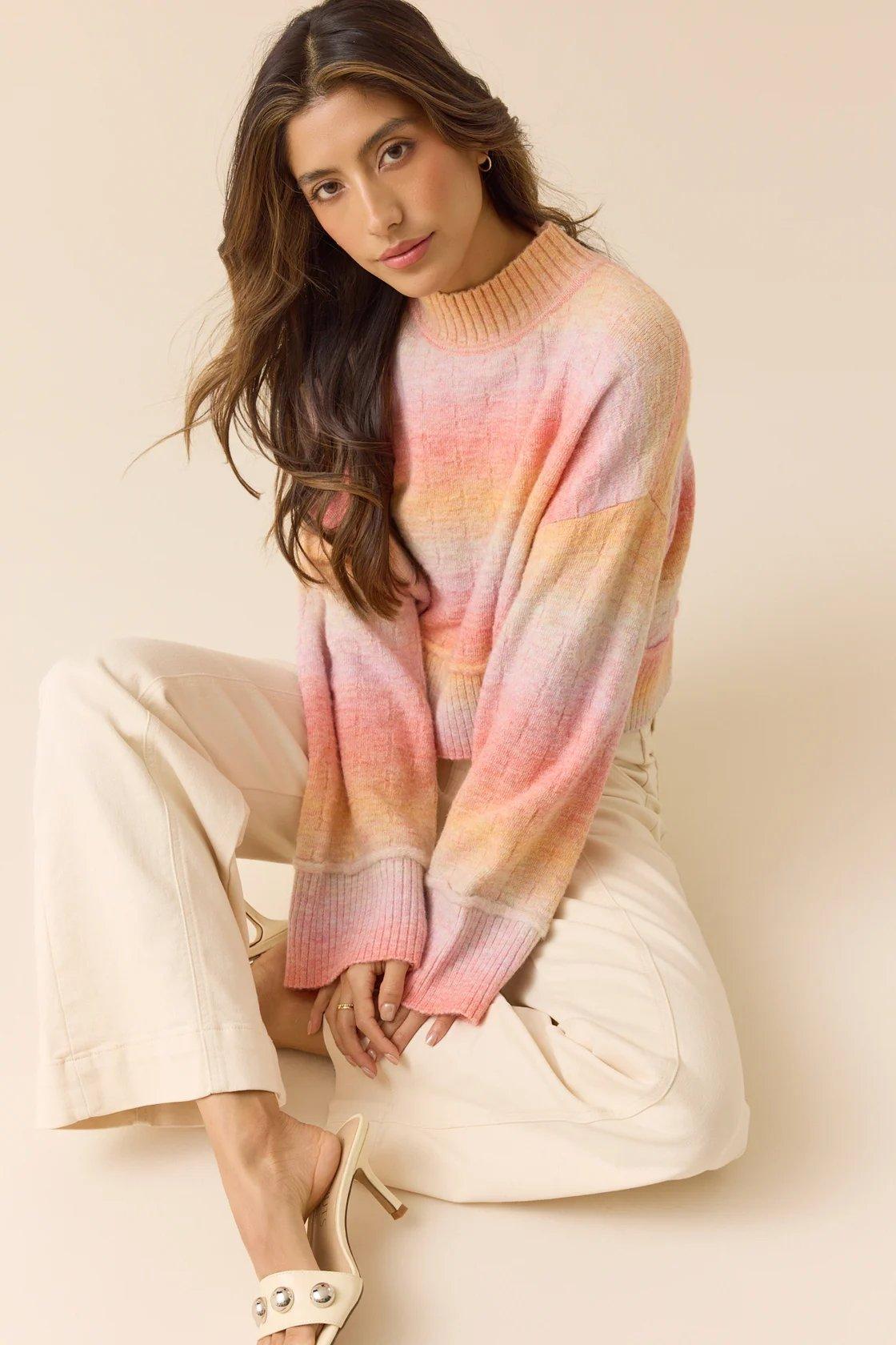 pastel gradient mock neck sweater